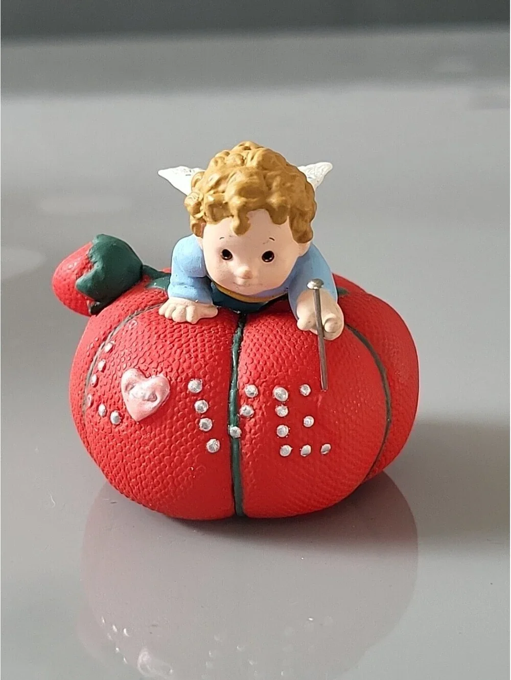 Vtg Hallmark Christmas Ornament 1997 Angel Baby Sewing W Pin Cushion EUC